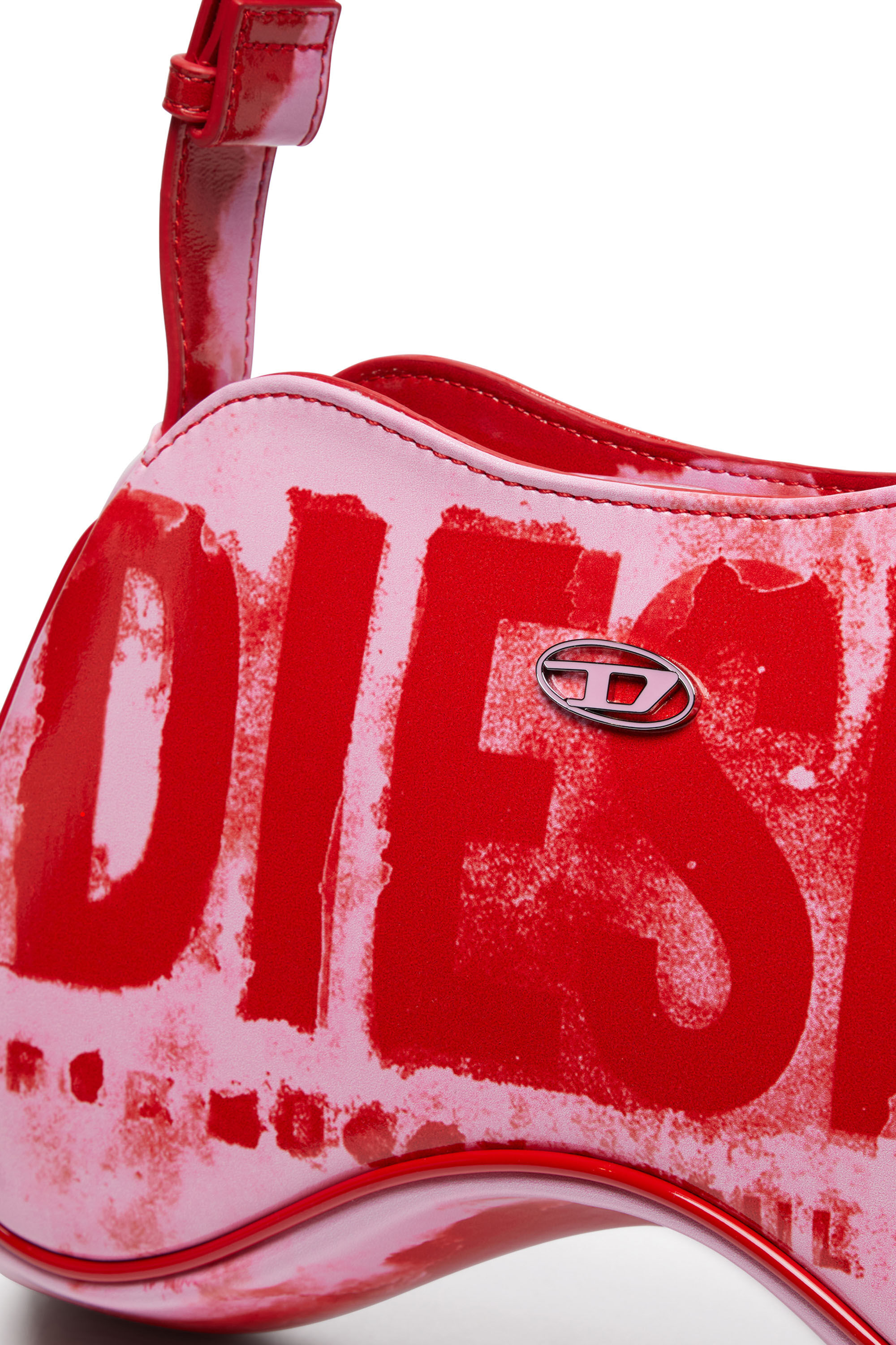 Diesel - PLAY SHOULDER, Damen Play-Schultertasche mit glänzendem PU-Print in Rosa/Rot - 2
