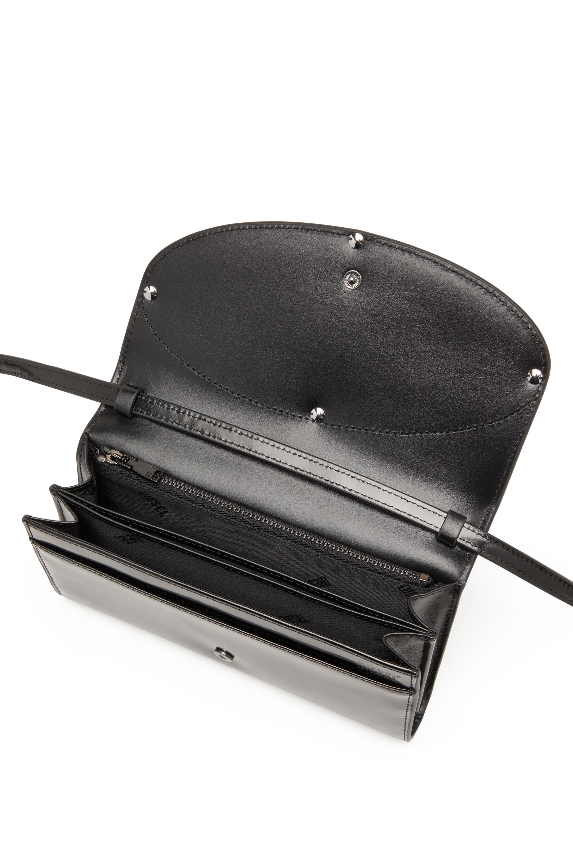 Diesel - 1DR WALLET STRAP, Damen Wallet Bag aus Hochglanz-Leder in Schwarz - 4