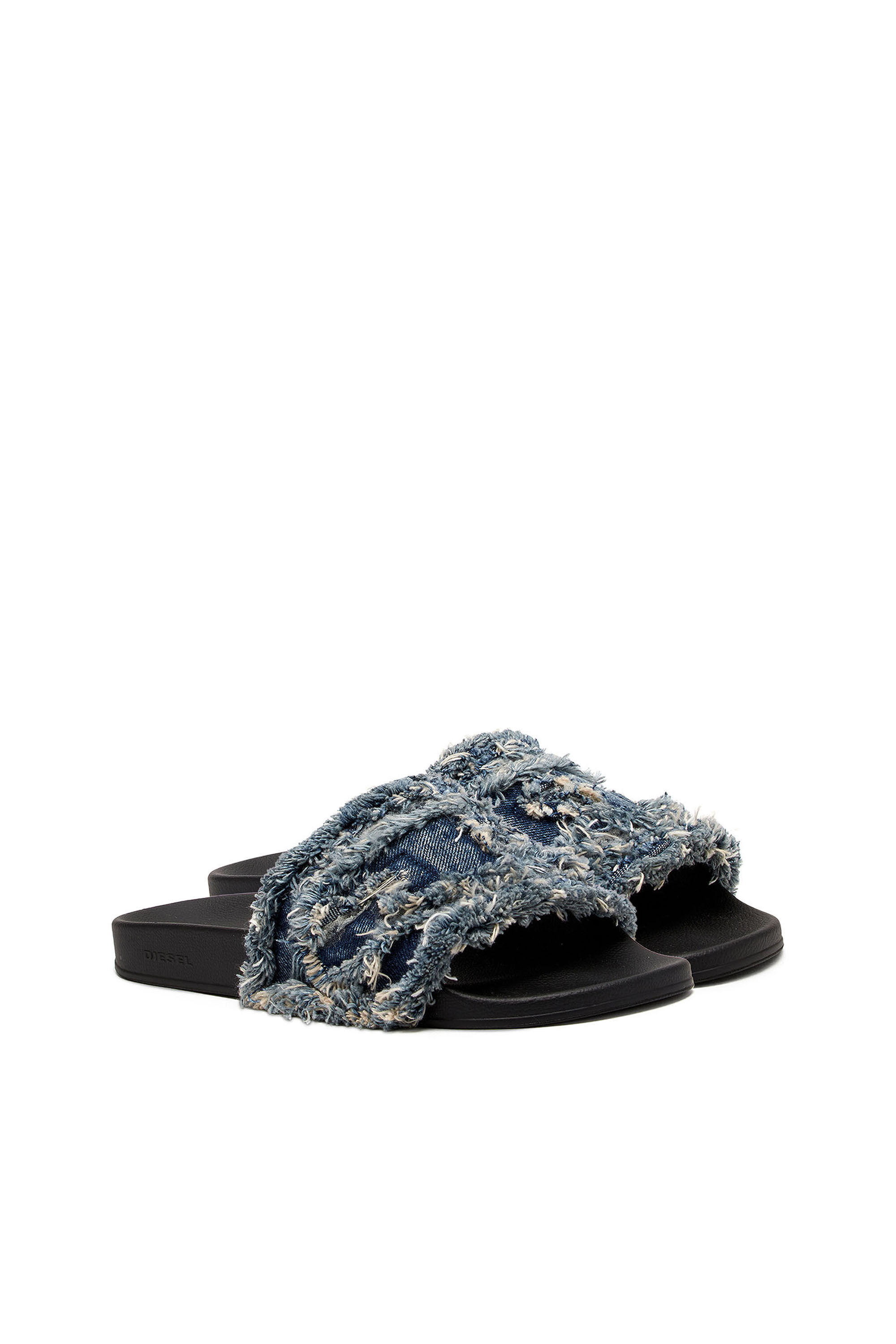 Diesel - SA-SLIDE D DENIM, Damen Sa-Slide D-Slides aus ausgefranstem Denim in Blau - 2
