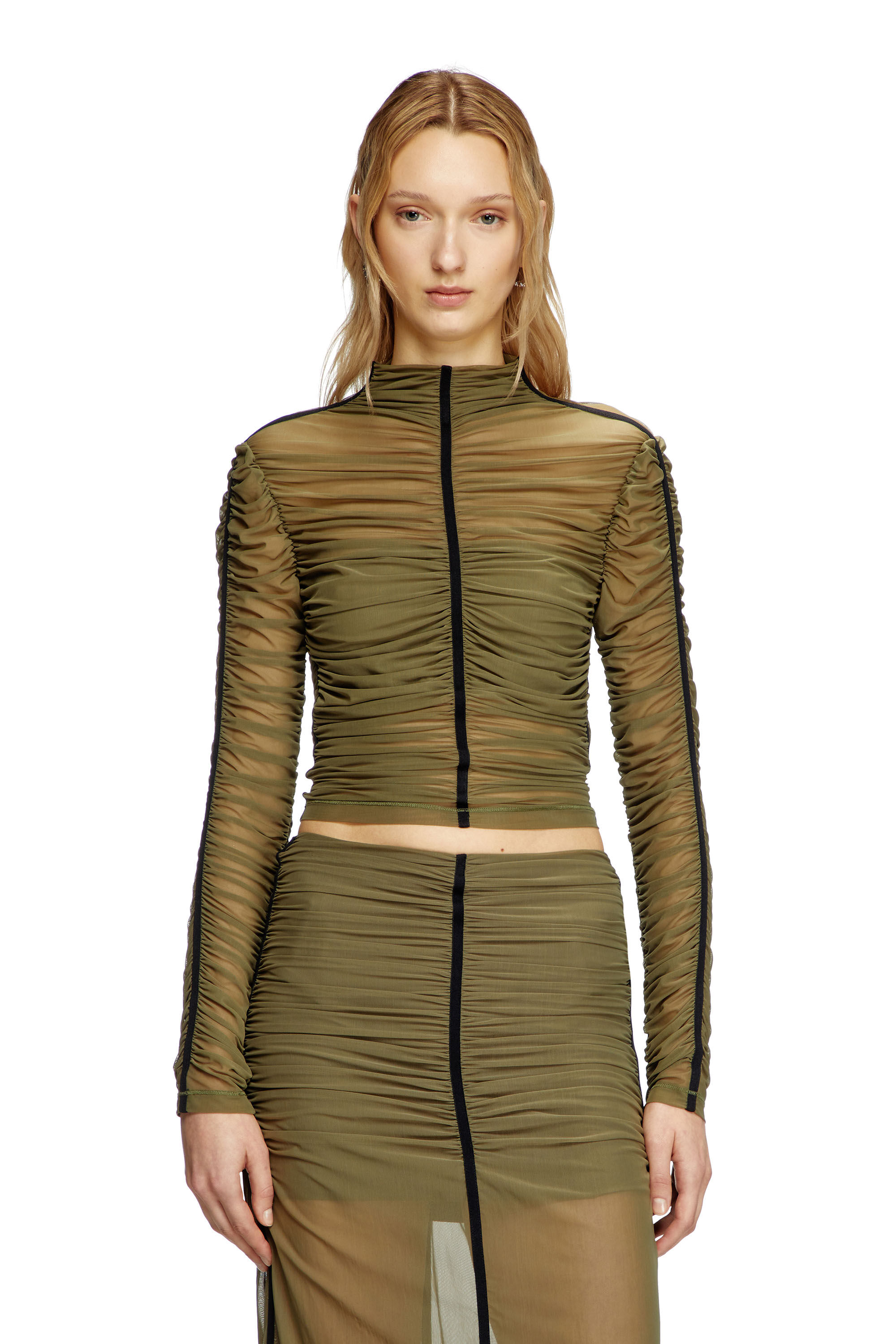 Diesel - T-AIKO, Damen Tüll-Jersey-Top in Olivgrün - 3