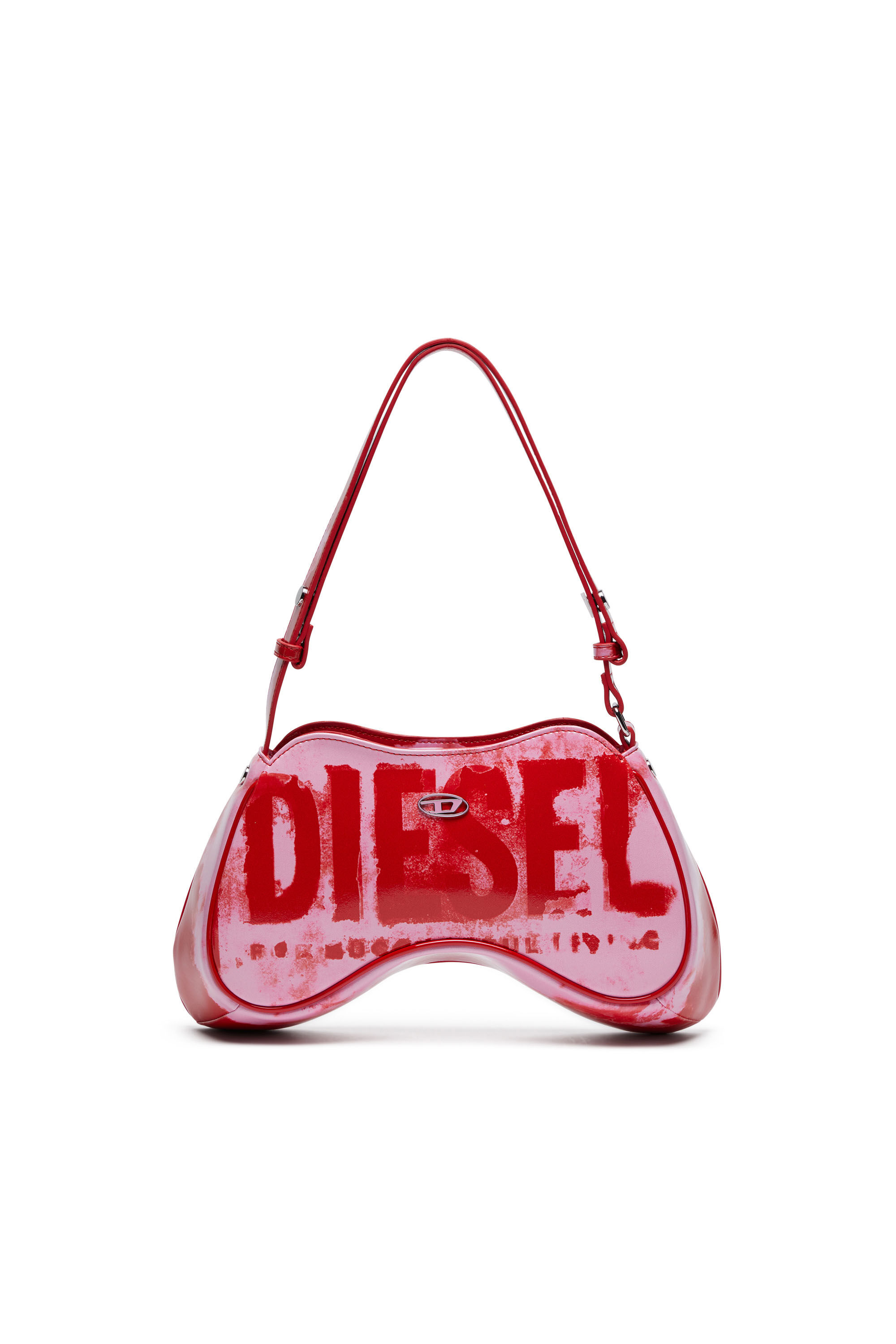 Diesel - PLAY SHOULDER, Damen Play-Schultertasche mit glänzendem PU-Print in Rosa/Rot - 1