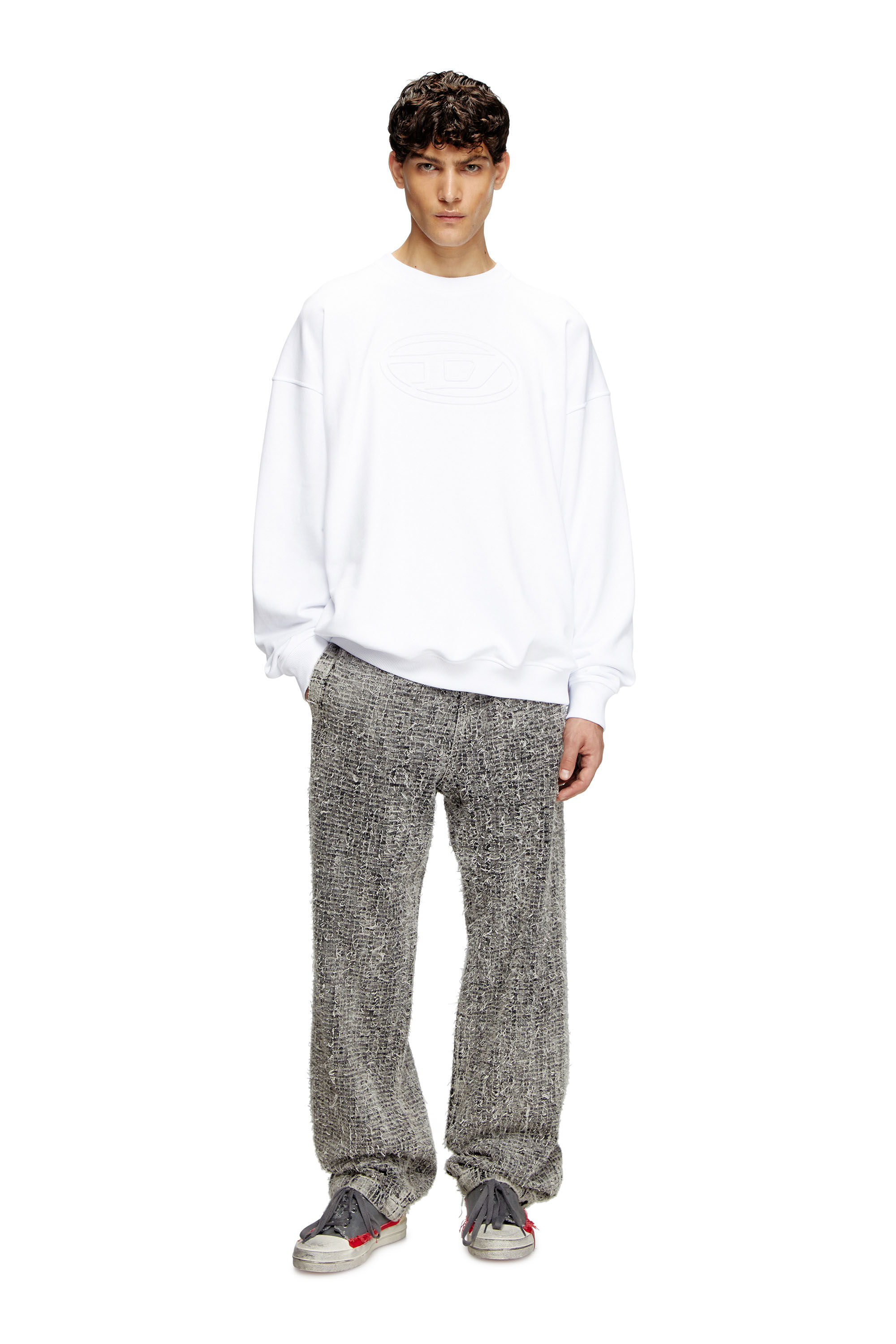 Diesel - S-MART-BIGOVAL, Herren Sweatshirt mit Oval D-Prägung in Weiß - 1