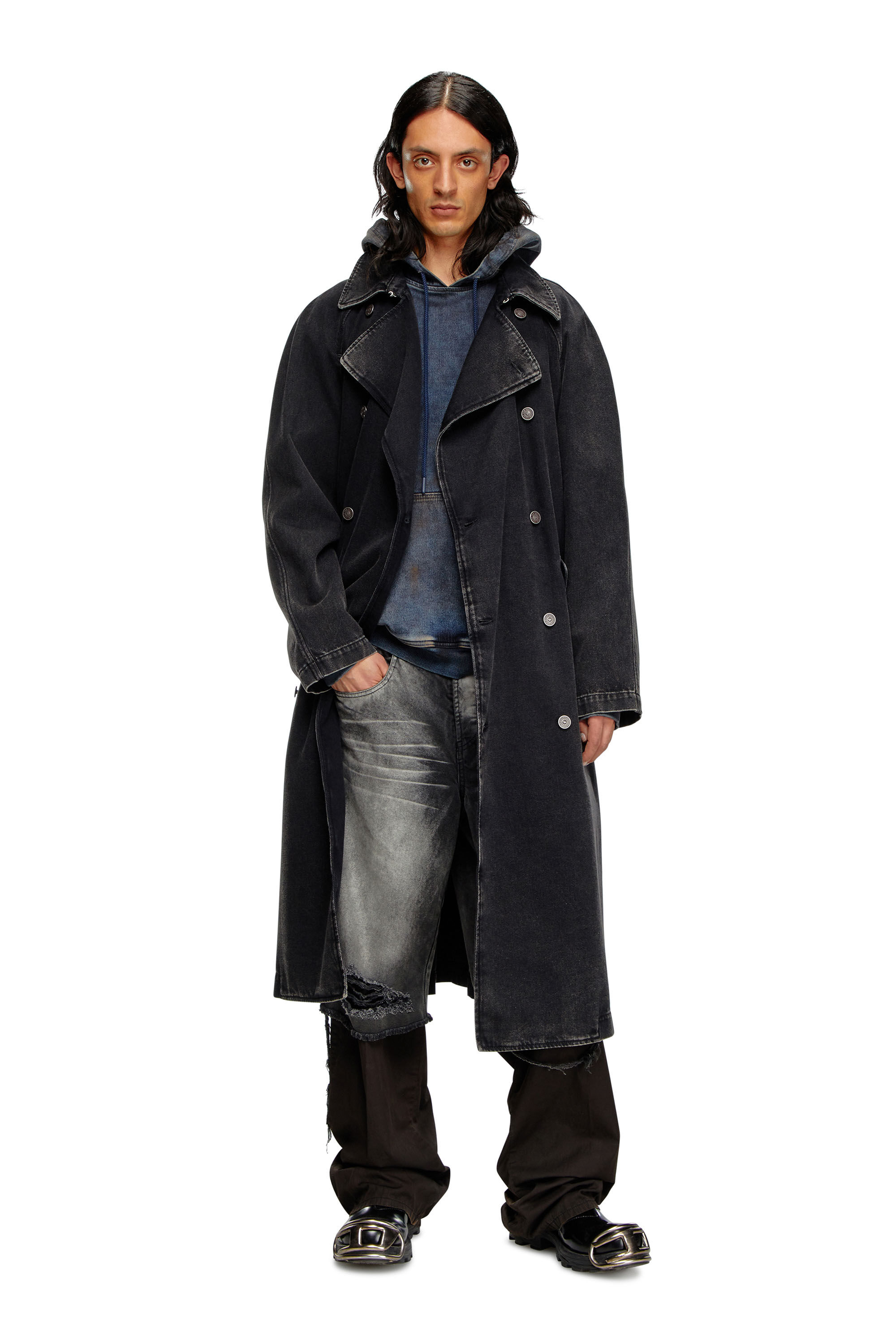 Diesel - D-DELIRIOUS-D, Herren Trenchcoat aus Denim in cleaner Waschung in Schwarz - 3