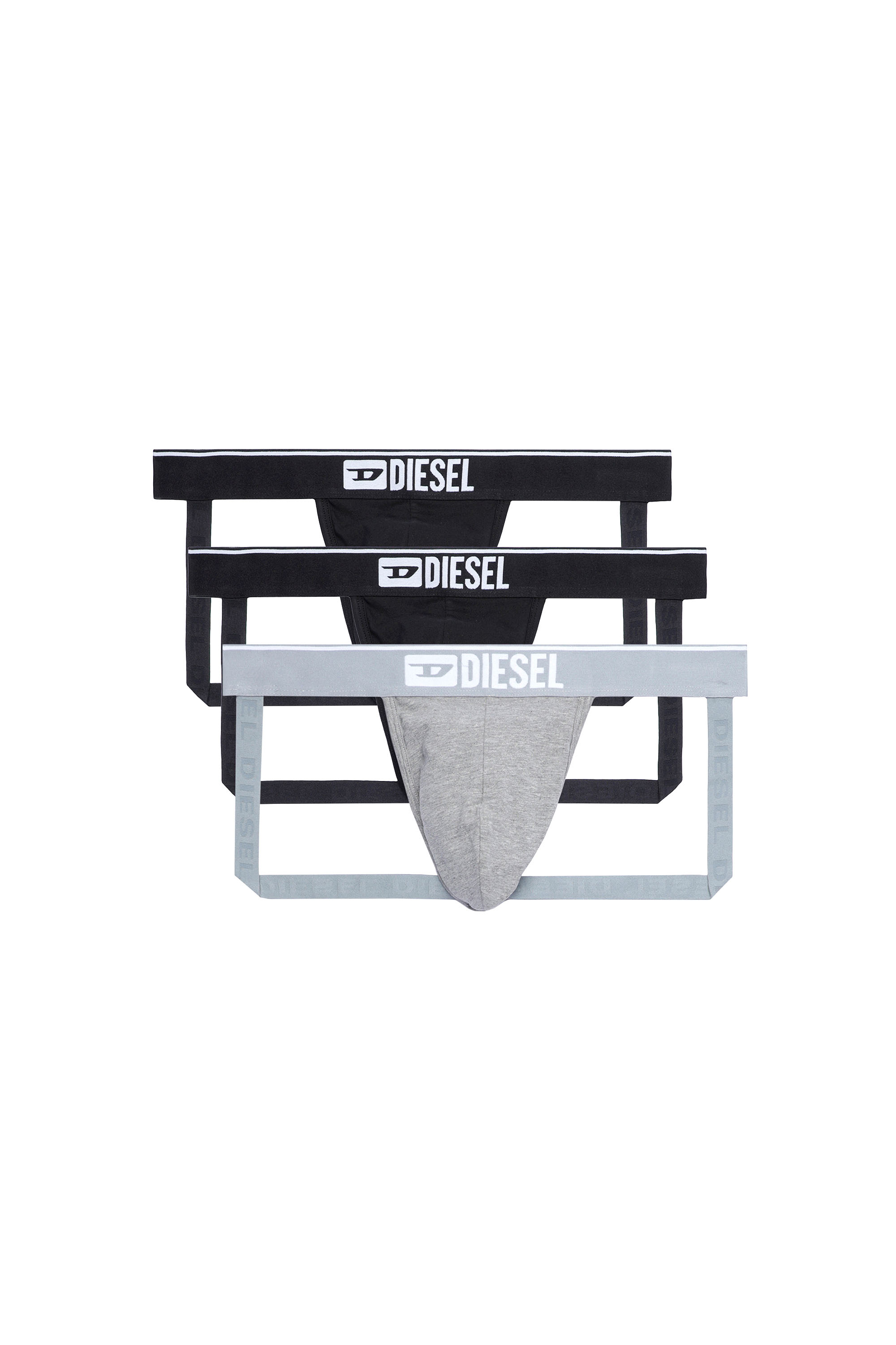 Diesel - UMBR-JOCKYTHREEPACK, Herren Jockstraps im Dreierpack mit Logo vorn in Schwarz/Grau - 1
