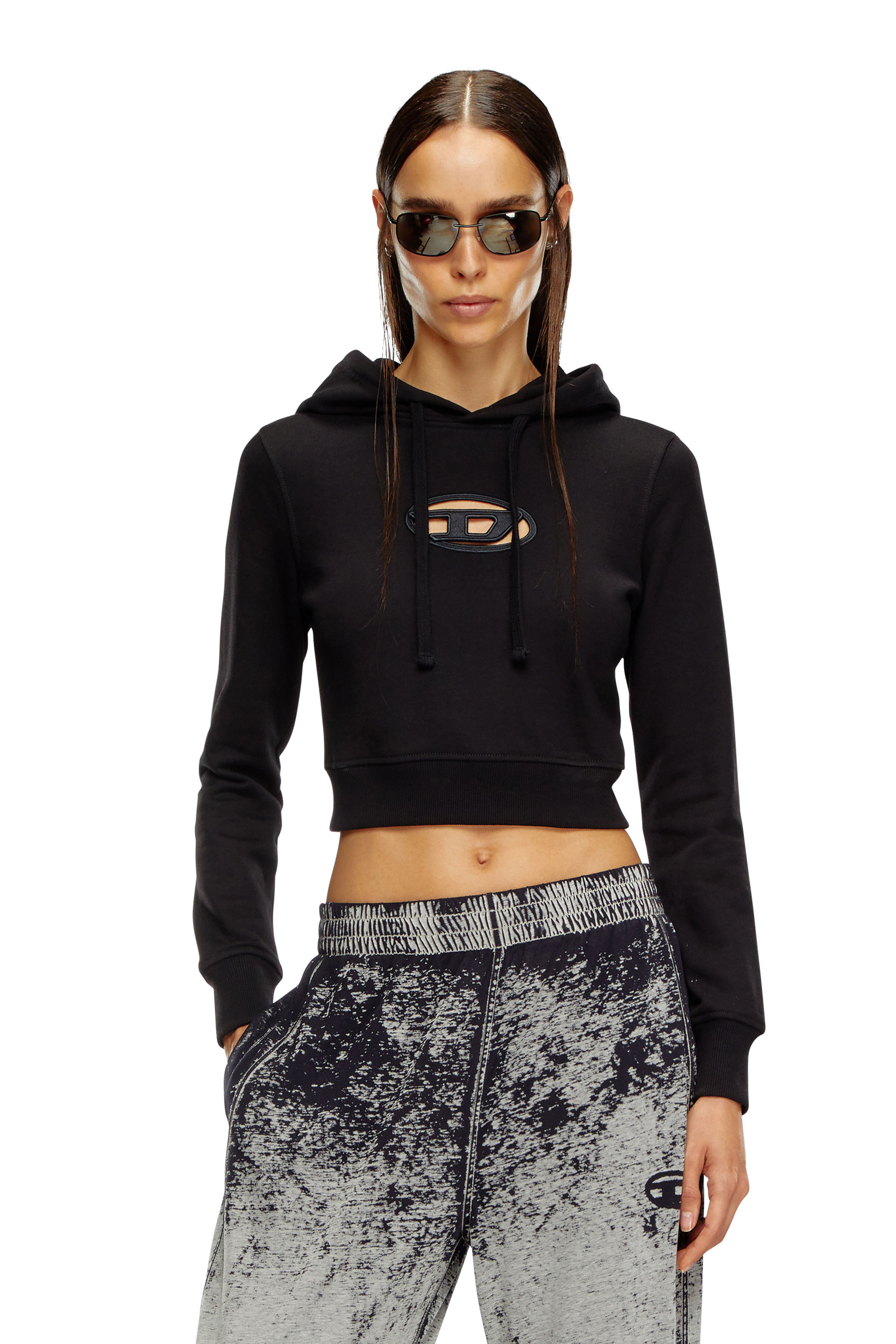Diesel - F-SLIMMY-HOOD-OD, Damen Hoodie mit ausgeschnittenem Oval D-Logo in Schwarz - 1